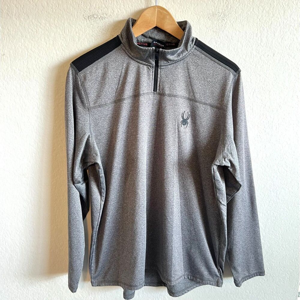 SPYDER Active ProWeb Grey Fleece Lined 1/4 Zip Stretch Pullover Mens Large